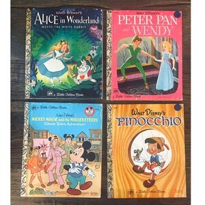 Vintage Disney Little Golden Books Lot of 4 Alice Mickey Pinocchio Peter Pan